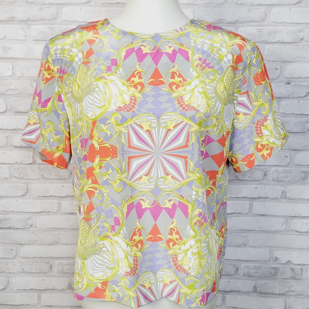 Vintage 80s blouse short-sleeve‎ sz 10 J Gallery Equestrian Maximalist Career